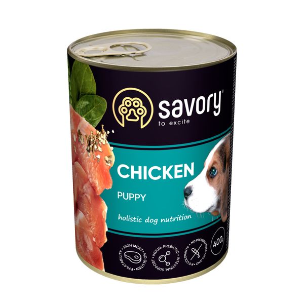 Влажный полнорационный корм для щенков Savory Dog All breeds Puppy Chicken с курицей 400 г 28557 фото, изображение