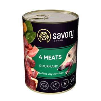 Влажный полнорационный корм для взрослых собак Savory Dog Gourmand 4 meats с четырьмя видами мяса 400 г 28561 фото, изображение