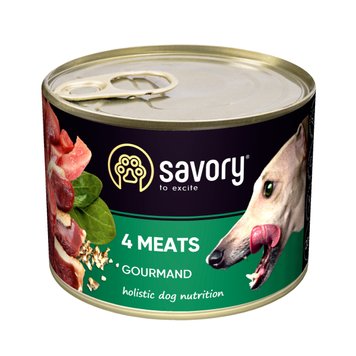 Вологий повнораціонний корм для дорослих собак Savory Dog Gourmand 4 meats з чотирма видами м'яса 200 г 28558 фото, зображення