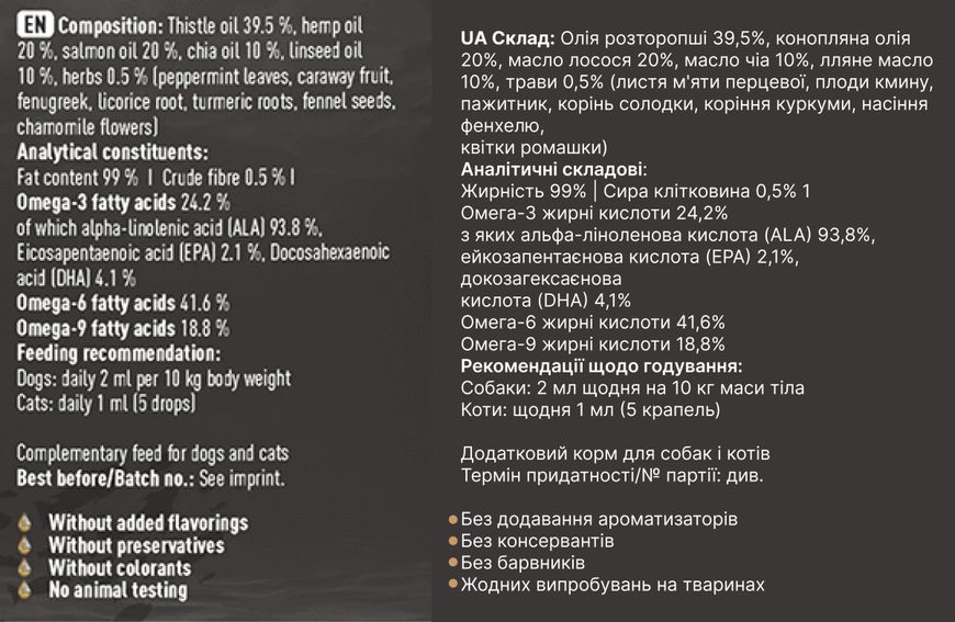 Трав'яна олія для собак Pets Nature Omega 3-6-9 Herbal Oil 250 мл 32193 фото, зображення