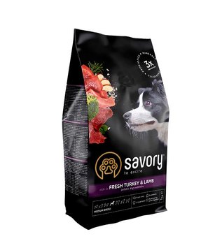 Сухой корм для собак средних пород Savory Large Breeds rich in Fresh Turkey and Lamb со свежим ягненком и индейкой 1 кг 32842 фото, изображение