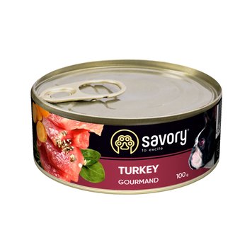 Влажный полнорационный корм для взрослых собак Savory Dog Gourmand Turkey с индейкой 100 г 28562 фото, изображение