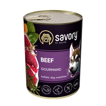 Влажный полнорационный корм для взрослых собак Savory Dog Gourmand Beef с говядиной 400 г 28566 фото, изображение