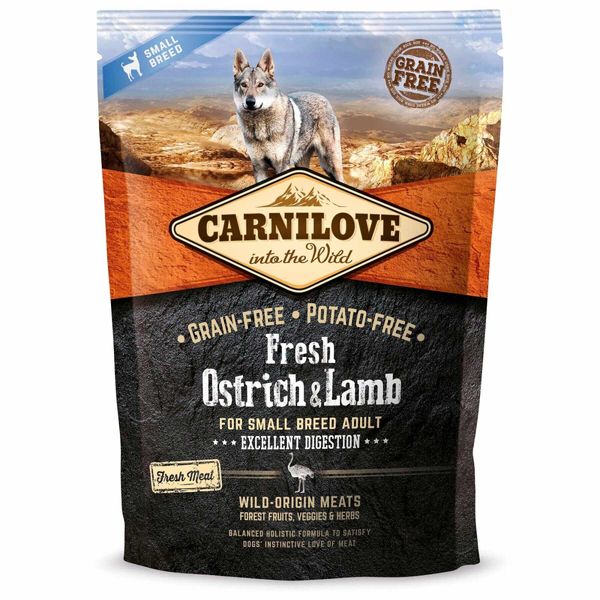 Сухий корм для собак маленьких порід Carnilove Fresh Ostrich and Lamb зі страусем та ягням 1,5 кг 29038 фото, зображення