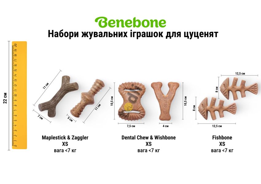 Набор из двух жевательных игрушек для щенков Benebone Puppy 2-pack Dental Chew/Wishbone Bacon Tiny бекон 27982 фото, изображение