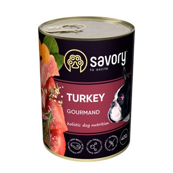 Влажный полнорационный корм для взрослых собак Savory Dog Gourmand Turkey с индейкой 400 г 28563 фото, изображение