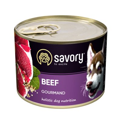 Вологий повнораціонний корм для дорослих собак Savory з яловичиною 200 г 28568 фото, зображення