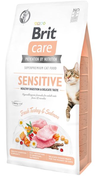 Сухой корм Brit Care Cat GF Sensitive HDigestion & Delicate Taste для кошек с чувствительным пищеварением, индейка и лосось, 7 кг 28753 фото, изображение