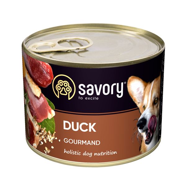 Влажный полнорационный корм для взрослых собак Savory Dog Gourmand Duck с уткой 200 г 28570 фото, изображение