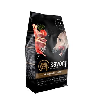 Сухой корм для собак Savory Adult All Breeds rich in Fresh Duck and Rabbit со свежей уткой и кроликом 1 кг 32850 фото, изображение