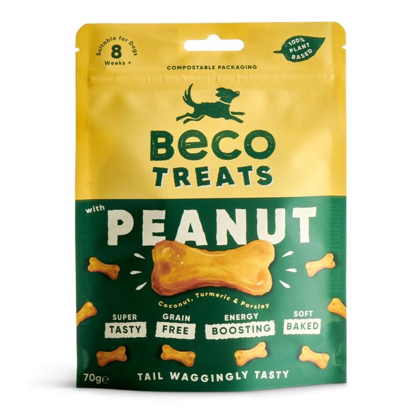 Печенье для собак Beco Pets Арахис с кокосом и куркумой 70 г (растительный белок) 31368 фото, изображение