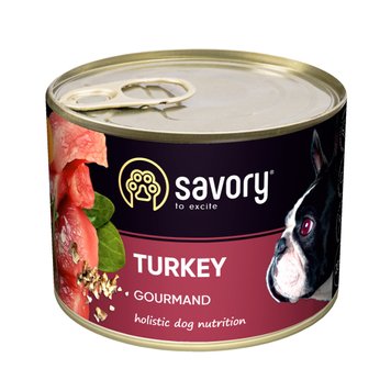 Влажный полнорационный корм для взрослых собак Savory Dog Gourmand Turkey с индюком 200 г 28573 фото, изображение