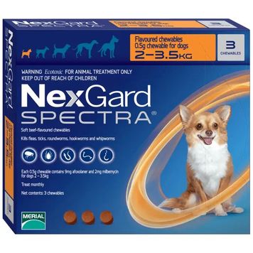 NexGard Spectra таблетка от блох, клещей, глистов 2-3.5 кг (XS) (1 таблетка) 28024 фото, изображение