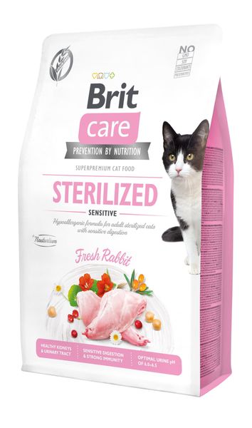 Сухий корм Brit Care Cat GF Sterilized Sensitive для стерилізованих котів з чутливим травленням, з кроликом, 2 кг 28760 фото, зображення