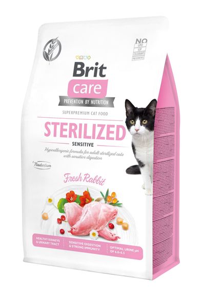 Сухий корм Brit Care Cat GF Sterilized Sensitive для стерилізованих котів з чутливим травленням, з кроликом, 400 г 28761 фото, зображення