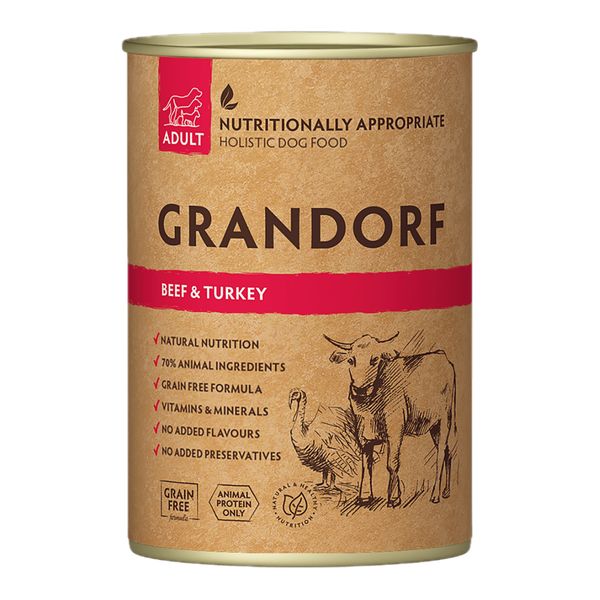 Вологий корм для собак Grandorf BEEF & TURKEY з яловичиною та індичкою 400 г 32815 фото, зображення